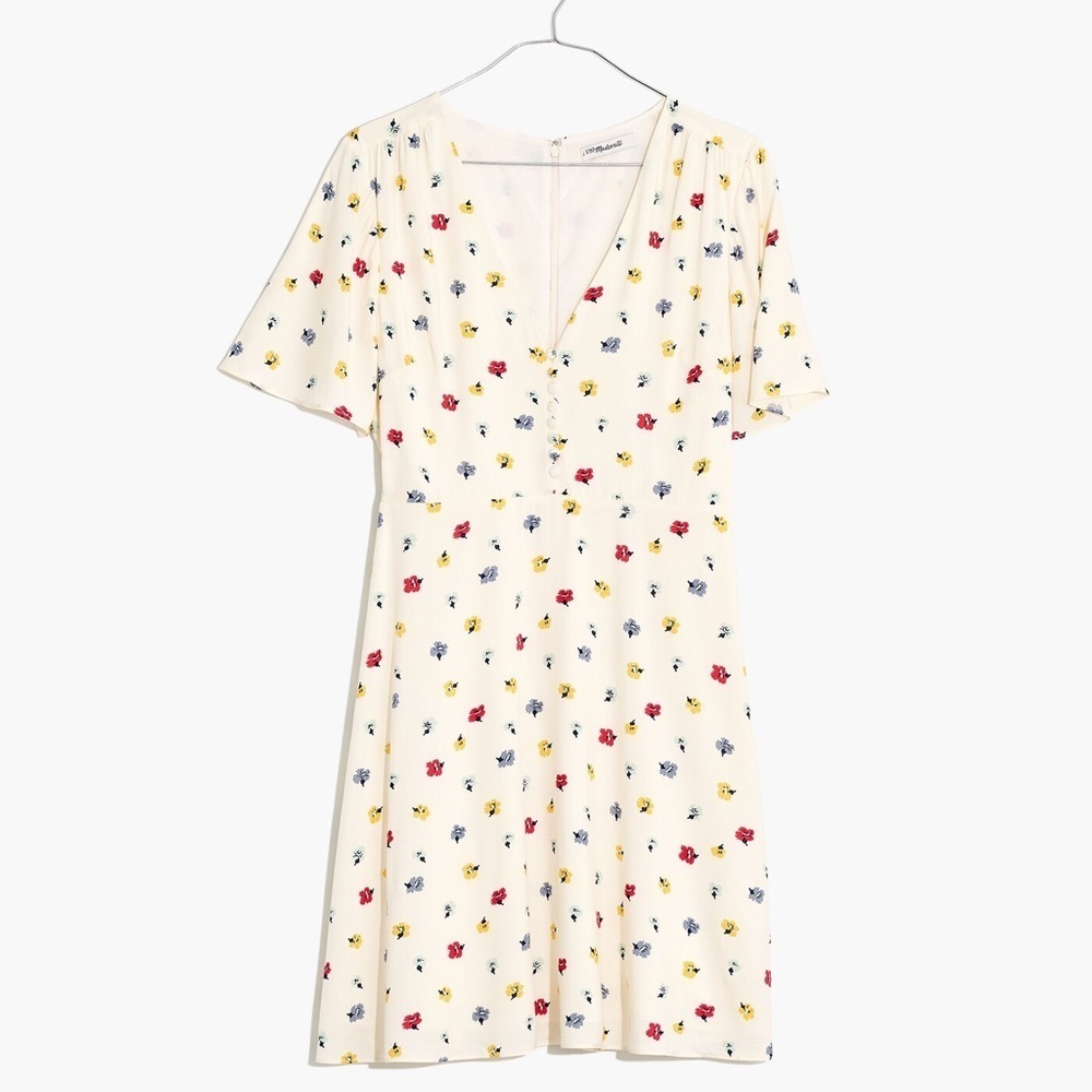 197 Madewell | EUC Ivory Floral Cap‑Sleeve Button‑Front Midi Dress (Size 2) - Picture 6 of 15